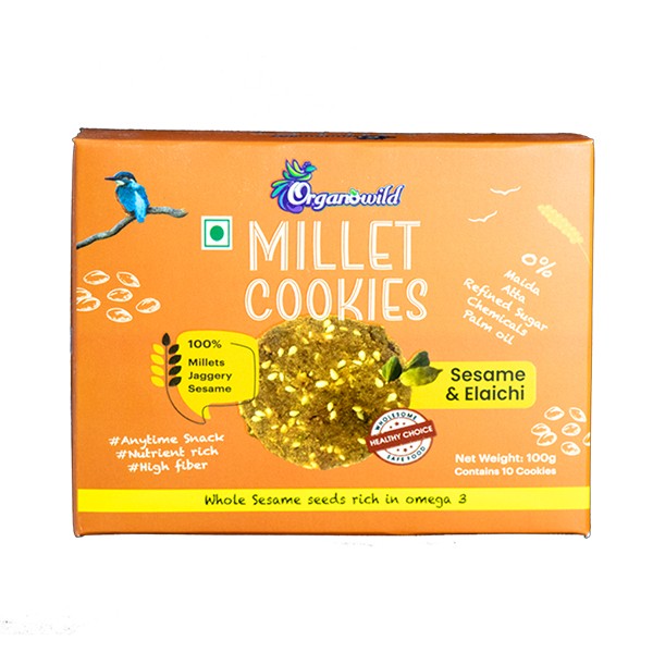 Organowild | Millet Cookies Seasame & Elaichi anytime snack nutrient rich